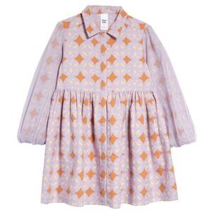 Kids' Print Long Sleeve Dress In Purple Secret Stacked Snow